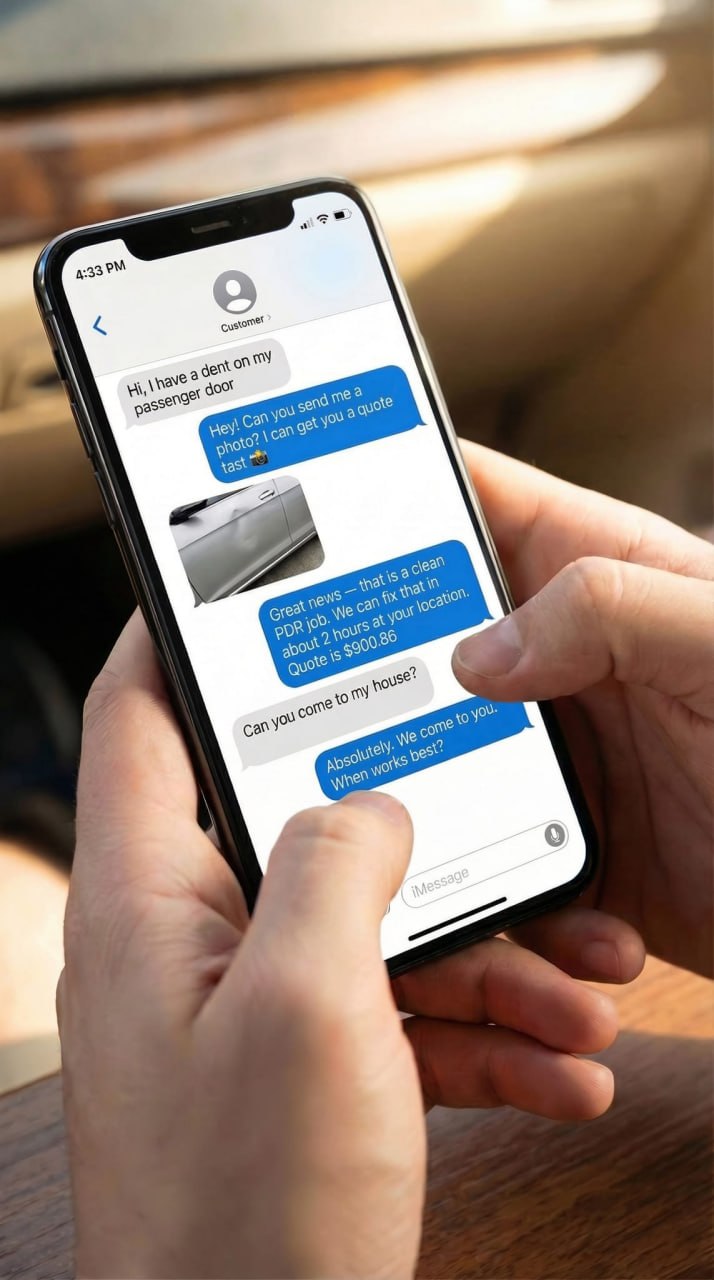 PDR quote conversation via text message Premium Dent Repair